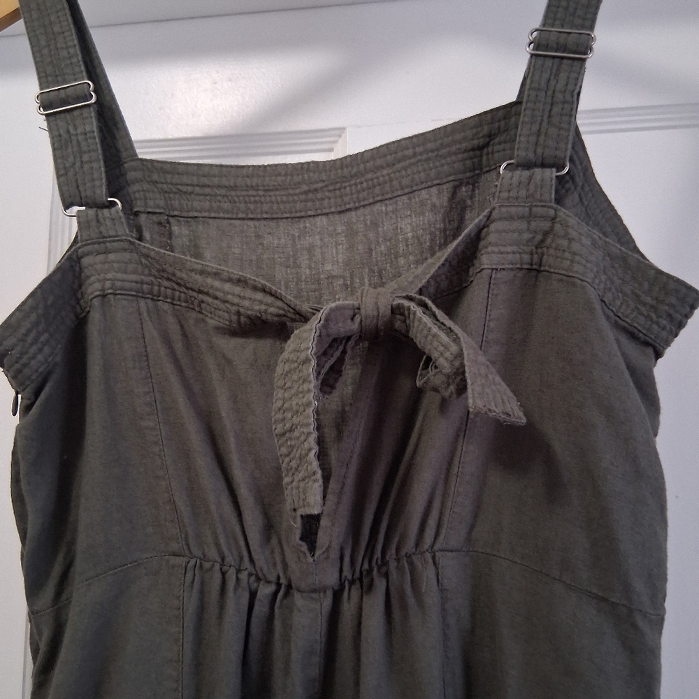 Nicole Miller Linen Jumpsuit Overalls Oversized Relaxed Crop Leg Olive Size 8 - Picture 3 of 8
